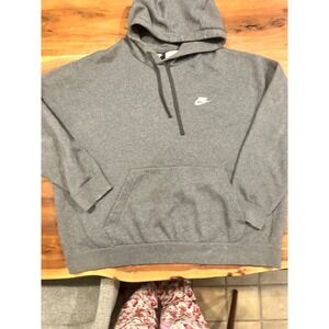 Nike Hoodie Mens XXL Gray Excellent Embroidered Logo Fleece Pullover Sweatshirt